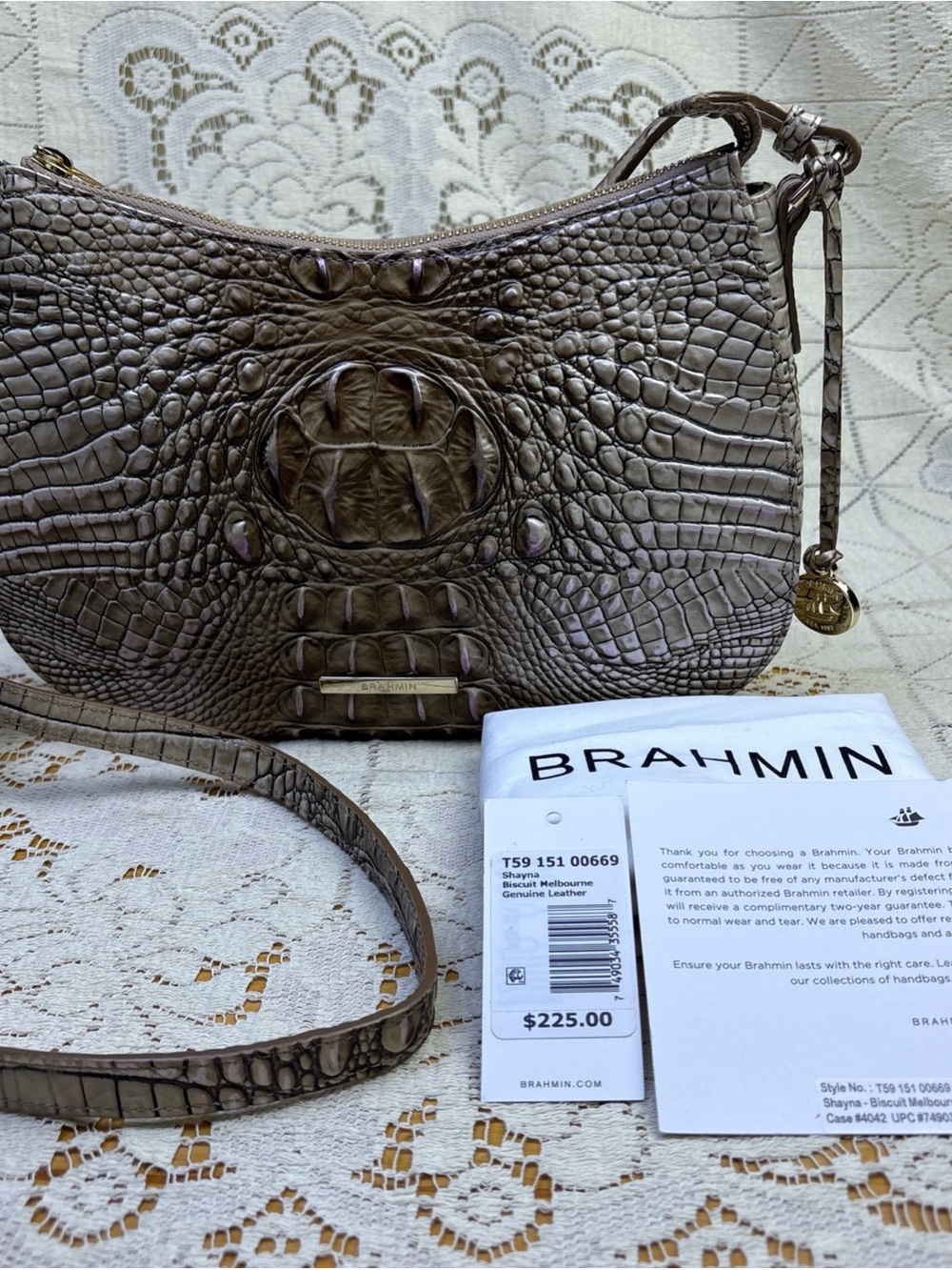 Brahmin Shayna Biscuit Melbourne Croc Embossed Leather